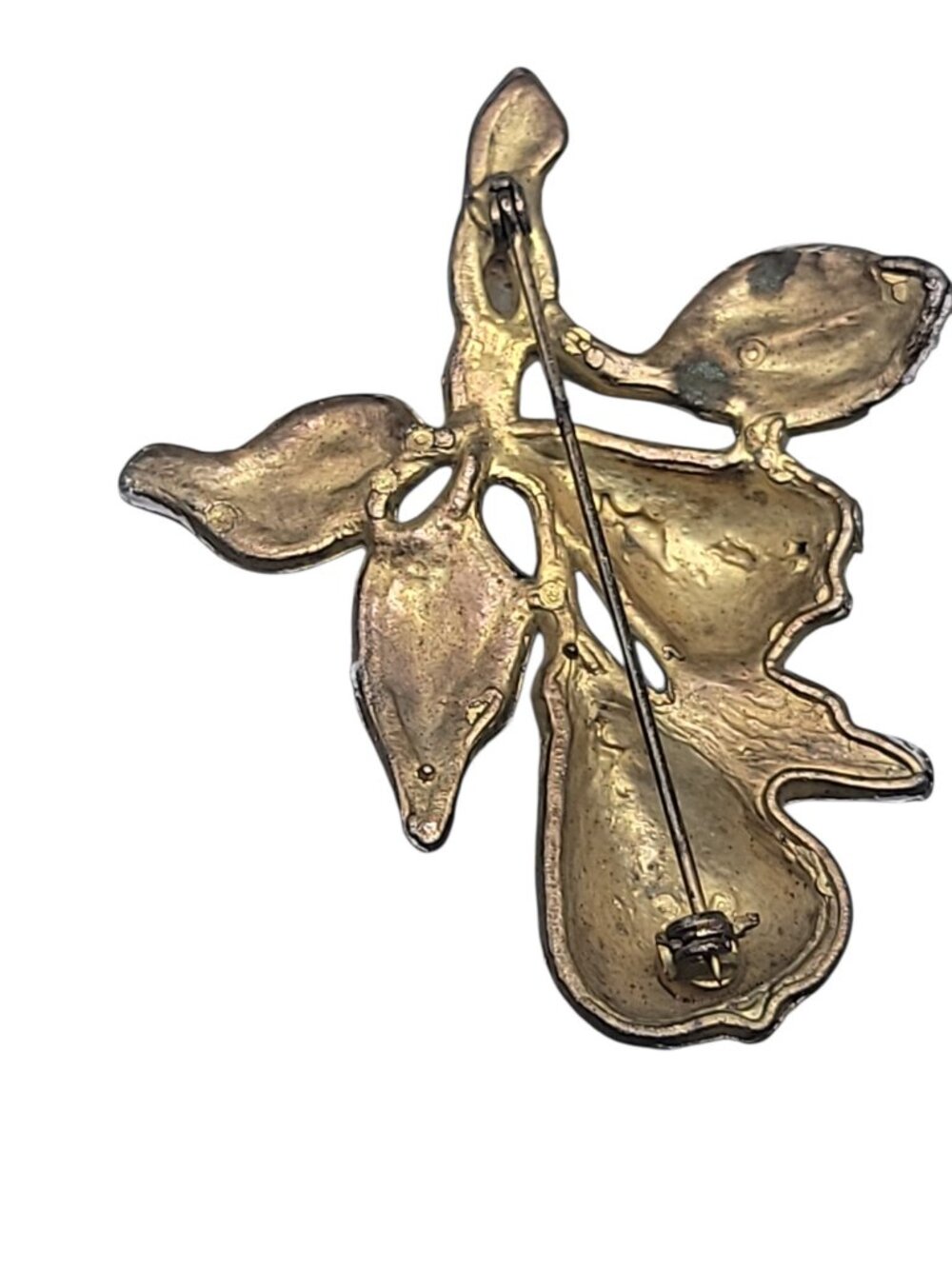 Vintage Period Pear Branch Rhinestone Brooch Pin Pink Gold Tone Dujay Copy - Picture 14 of 15